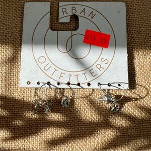urban outfitters dainty hoop silver tone charm earrings peace sign mushroom